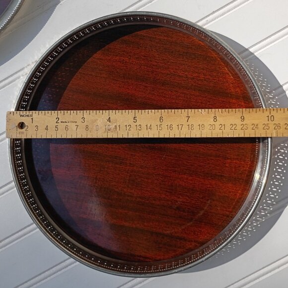 Pair of Vintage MCM Formica Laminated Serving Trays Silverplate Sides Platters - Picture 10 of 11